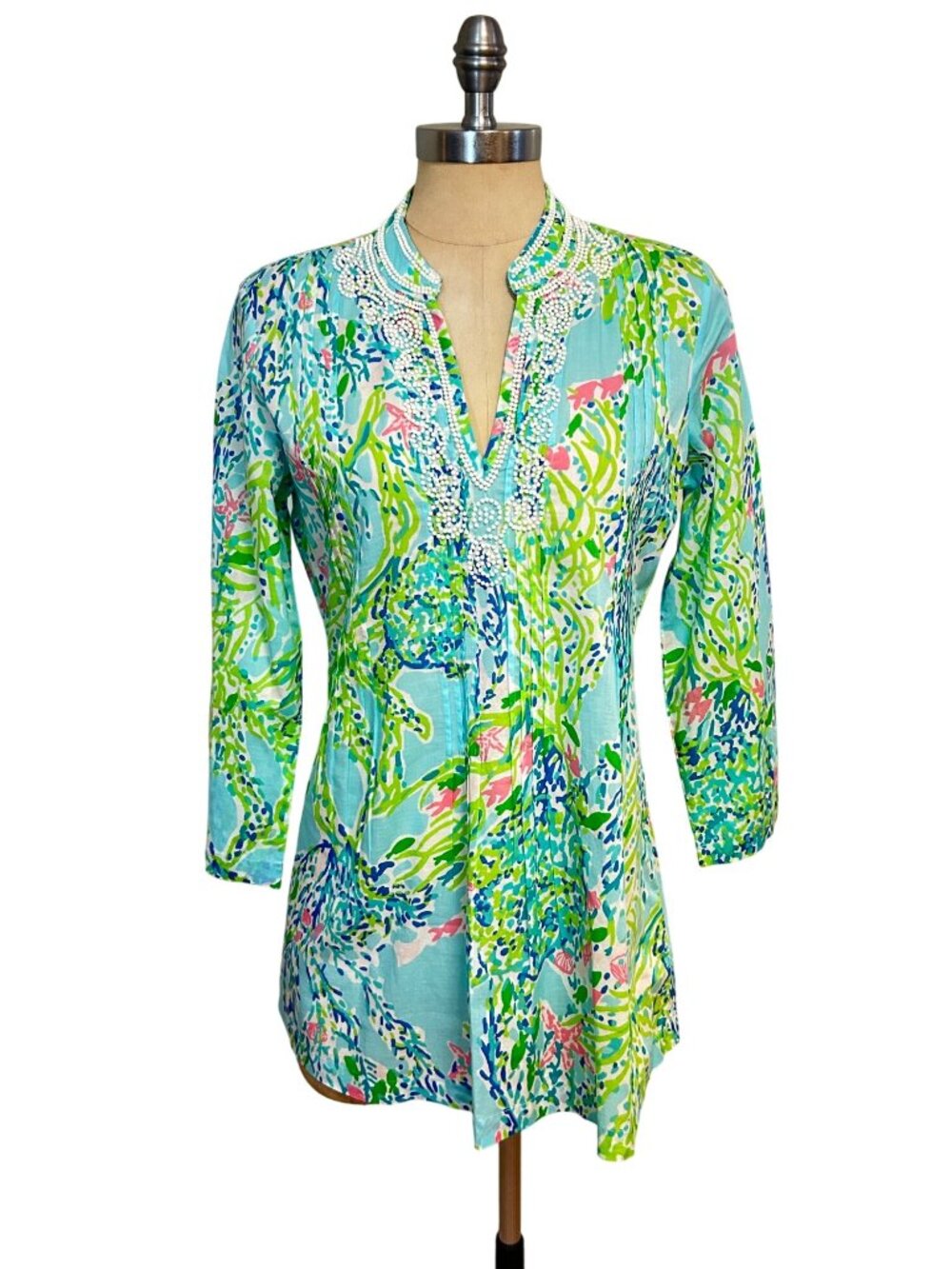 Lilly Pulitzer Blue Heaven Sarasota Beaded Tunic Top Small